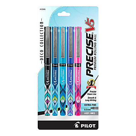 Pilot Precise V5 Deco Collection Pens, Extra-Fine Point, 0.5 mm, Assorted Barrel Colors, Assorted Ink Colors, Pack Of 5 Pens