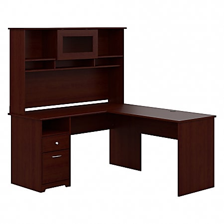 Bush Business Furniture Cabot L 60"W Shaped Corner Desk With Hutch And Drawers, Harvest Cherry, Standard Delivery