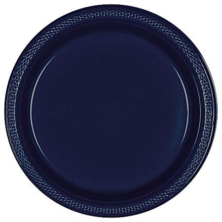 Amscan Round Plastic Plates, 10-1/4", True Navy, Pack Of 40 Plates