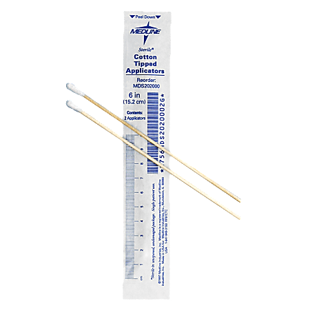 Medline Cotton Tip Applicators, 6", Sterile, White, Box Of 200