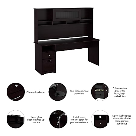 Bush furniture cabot 72w computer store desk with drawers in espresso oak
