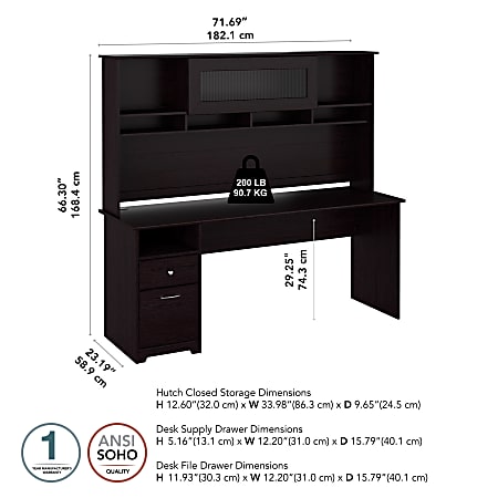 Bush furniture cabot 72w computer desk with drawers in espresso oak discount