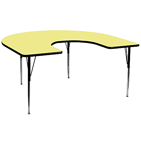 Flash Furniture Horseshoe Activity Table With Height-Adjustable Legs, 30-1/8" x 60", Yellow