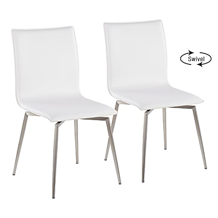 LumiSource Mason Upholstered Chairs, White/Stainless Steel, Set Of 2 Chairs