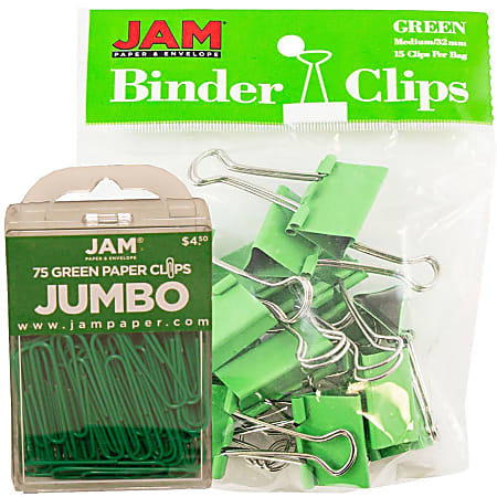 JAM Paper® Clips Combo Kit, Jumbo/Medium, Green