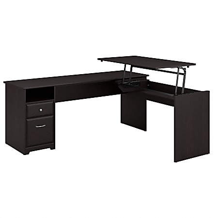 Bush Furniture Cabot 3 Position L Shaped Sit to Stand Desk, 72"W, Espresso Oak, Standard Delivery