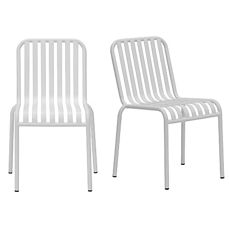 Eurostyle Enid Outdoor Furniture Steel Stackable Side Chairs, White, Set Of 2 Chairs