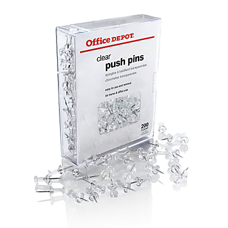 Office Depot® Brand Pushpins, Round, 1/2", Clear, Pack Of 200