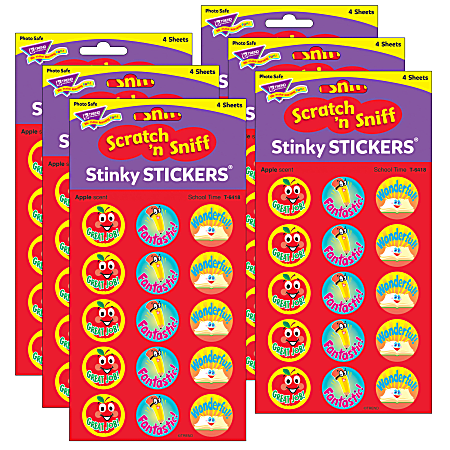 Trend Stinky Stickers, School Time/Apple, 60 Stickers Per Pack, Set Of 6 Packs