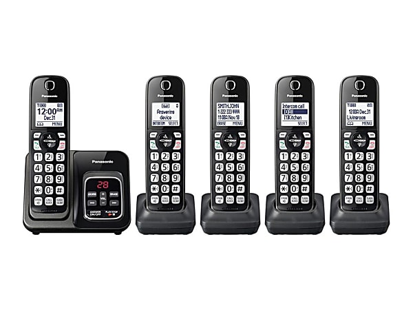 Panasonic® DECT 6.0 Cordless Telephone With Answering Machine, 5 Handsets, KX-TGD535M