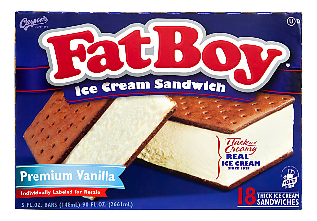 FatBoy Premium Vanilla Ice Cream Sandwiches, Box Of 18 Sandwiches