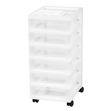 Iris® Rolling Plastic 6-Drawer Storage Cart, 26 7/16" x 12 1/16" x 14 1/4", White