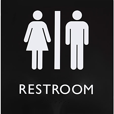 Lorell Unisex Restroom Sign - 1 Each - Restroom (Accessible) Print/Message - 8" Width x 8" Height - Square Shape - Surface-mountable - Easy Readability, Injection-molded - Restroom, Architectural - Plastic - Black, Black