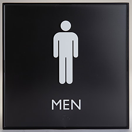 Lorell Men's Restroom Sign - 1 Each - Men, Toilette Men Print/Message - 8" Width x 8" Height - Square Shape - Surface-mountable - Easy Readability, Injection-molded - Restroom, Architectural - Plastic - Black, Black