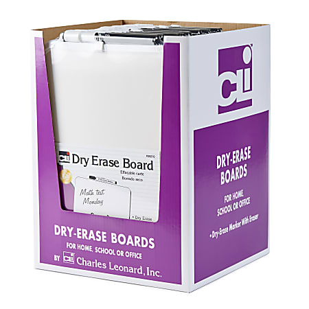 Charles Leonard Framed Dry-Erase Boards With Markers With Erasers, 11" x 8-1/2", White, Pack Of 12 Boards