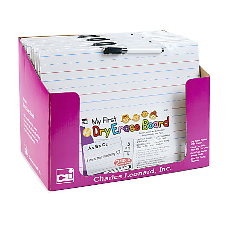 Charles Leonard 2-Sided Dry-Erase Lap Boards With Markers/Erasers, My First, 9" x 12", White, Pack Of 12 Boards