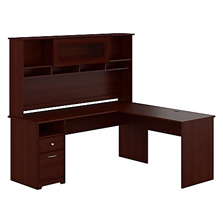 Bush Business Furniture 72"W Cabot L Shaped Corner Desk With Hutch And Drawers, Harvest Cherry, Standard Delivery