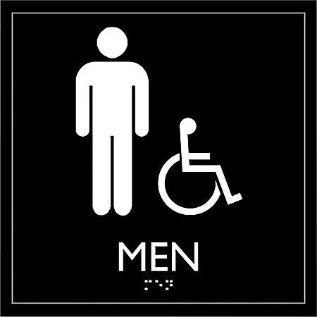 Lorell Men's Handicap Restroom Sign - 1 Each - men's restroom/wheelchair accessible Print/Message - 8" Width x 8" Height - Square Shape - Surface-mountable - Easy Readability, Injection-molded - Restroom, Architectural - Plastic - Black, Black