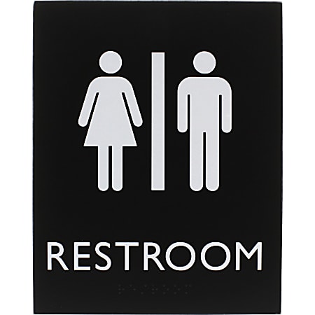Lorell Unisex Restroom Sign - 1 Each - Toilette Men, TOILETTE (ladies) Print/Message - 6.4" Width x 8.5" Height - Rectangular Shape - Surface-mountable - Easy Readability, Braille - Restroom, Information - Plastic - Black, Black