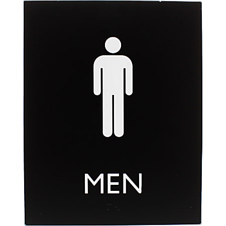 Lorell Men's Restroom Sign - 1 Each - Men Print/Message - 6.4" Width x 8.5" Height - Rectangular Shape - Surface-mountable - Easy Readability, Braille - Plastic - Black