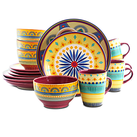 Elama 16-Piece Stoneware Dinnerware Set, Multicolor