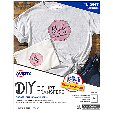 Avery® T-Shirt Transfers, Light, 8938, Pack Of 18