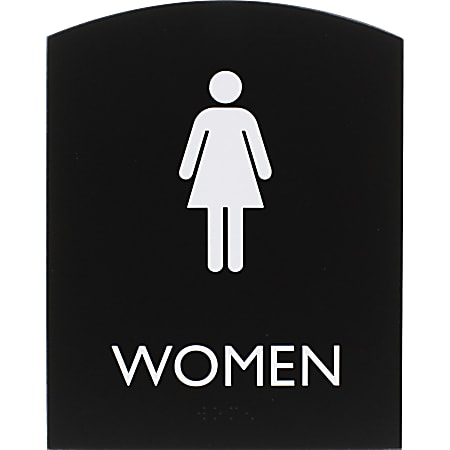 Lorell Restroom Sign - 1 Each - Women Print/Message - 6.8" Width x 8.5" Height - Rectangular Shape - Easy Readability, Braille - Plastic - Black