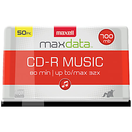 Maxell® CD-R Music 32x 80-Minute 700MB Blank Discs, Orange, Pack Of 50 Discs
