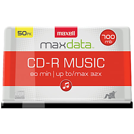 Maxell&reg; CD-R Music 32x 80-Minute 700MB Blank Discs, Orange, Pack Of 50 Discs