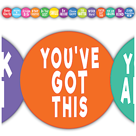 Teacher Created Resources Die-Cut Border Trim, 2-3/4" x 35", Colorful Positive Sayings, Pack Of 12 Strips