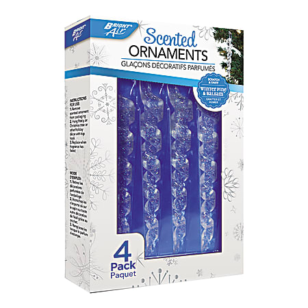BRIGHT Air® Scented Ornaments Icicle Air Freshener, Winter Pine / Fir Balsam / Sandalwood, Box of 4