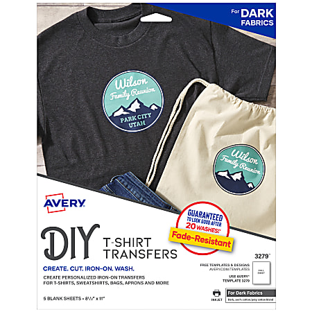 Avery® T-Shirt Transfers, Dark, 3279, Pack Of 5