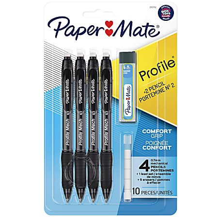 Paper Mate Profile Mechanical Pencils, 0.7 mm, HB #2 Lead, Black Barrel, Pack Of 4 Pencils