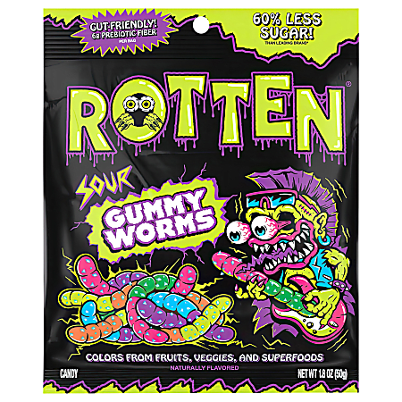 Rotten Gummy Worms, Sour, 1.8 Oz, Total Qty 8