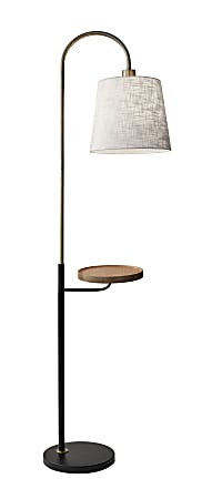 Adesso® Jeffrey Shelf Floor Lamp with USB Port, 65"H, White Shade/Black/Brass Base
