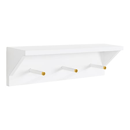 Kate and Laurel Adlynn Wall Shelf With Pegs, 5”H x 18”W x 4”D, White