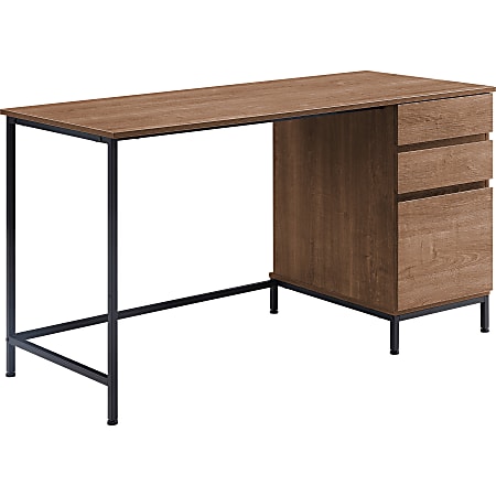 Lorell SOHO Desk with Side Drawers, 30"H x 55"W x 23.6"D, 3 x File Drawer(s), Single Pedestal on Right Side, Walnut