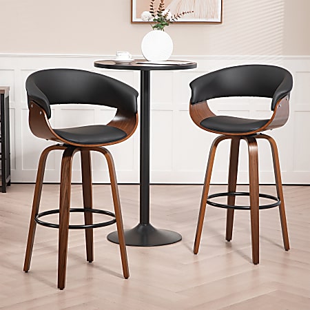 Glamour Home Beale Faux Leather Barstool With Back, Black/Brown