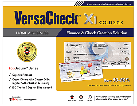VersaCheck® X1 INKcrypt Gold Software, 2023, Windows® 8.1/10/11, Disc/Product Key