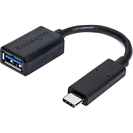 Kensington CA1000 USB-C to USB-A Adapter - USB Data Transfer Cable for Smartphone, Hard Drive, Tablet, Keyboard/Mouse - First End: 1 x USB 3.1 Type A - Female - Second End: 1 x USB 3.1 Type C - Male - 5 Gbit/s - Black - 1 Each