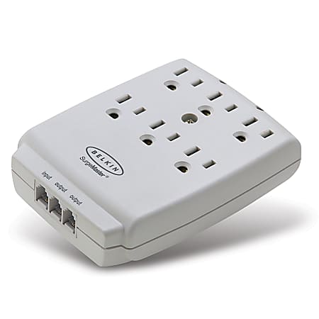 Belkin® Home Series Wall-Mount Surge Protector With Phone Line Protection, 6-Outlets, 1045 Joules, White