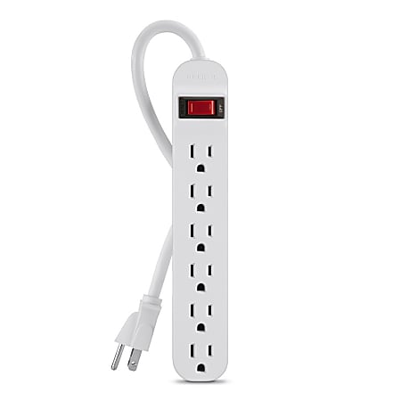 Belkin® 6-Outlet Power Strip, 3' Cord, White