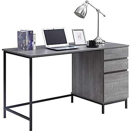 Lorell SOHO Desk with Side Drawers, 30"H x 55"W x 23.6"D, 3 x File Drawer(s), Single Pedestal on Right Side, Charcoal