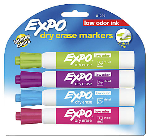 EXPO® Low-Odor Dry-Erase Markers, Chisel Point, Assorted Fashion Colors, Pack Of 4