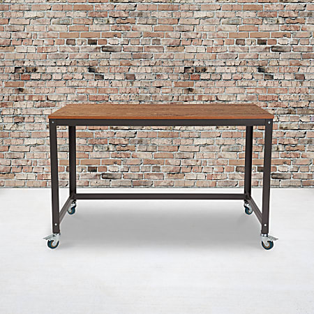 Flash Furniture 47-1/4"W Wheeled Computer Table, Brown Oak/Black