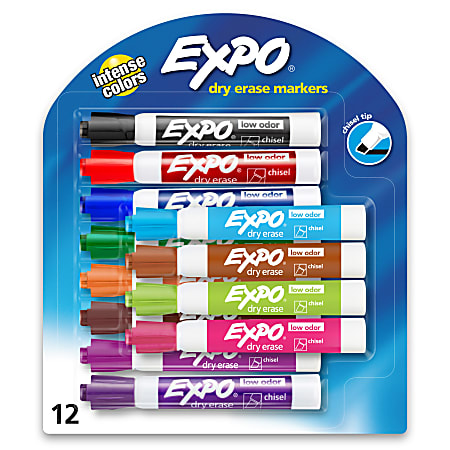 EXPO Low Odor Dry Erase Markers Chisel Point Assorted Colors Box