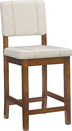 Linon Victoria Faux Leather Counter Stool, Cream/Walnut