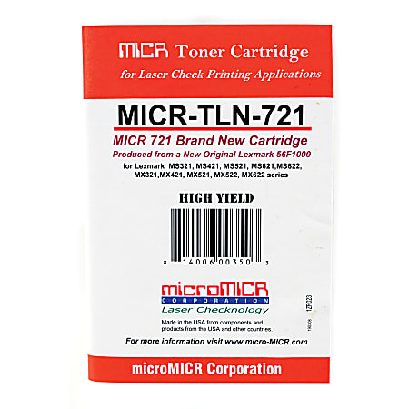 microMICR MICR Laser Toner Cartridge - Alternative for Lexmark 56F1000 - Black - 1 Each - 6000 Pages microMICR MICR Laser Toner Cartridge - Alternative for Lexmark 56F1000 - Black - 1 Each - 6000 Pages
