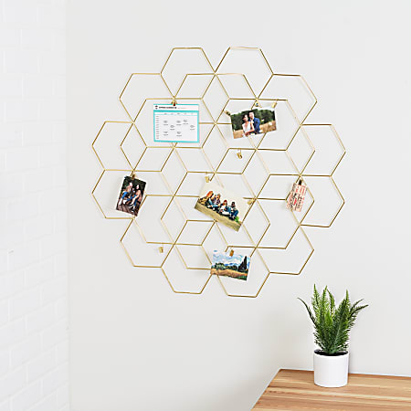 Honey Can Do Hanging Photo Display Holder With Clips, 30-15/16”H x 1/8”W x 29-3/16”D, Gold