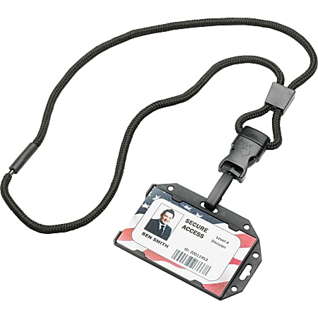 SKILCRAFT RFID Card Holder Lanyard - Horizontal, Vertical - 3.8" x 2.5" x 36" x - Plastic - 1 Dozen - Clear, Black - TAA Compliant
